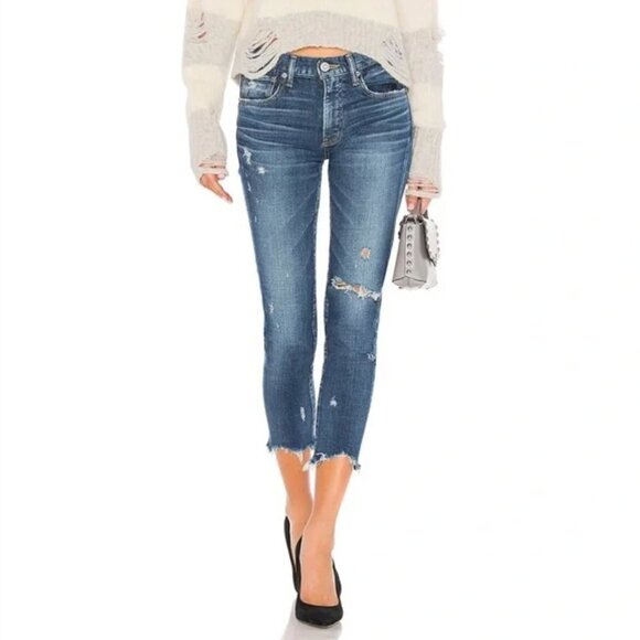 Moussy Vintage Glendale Glendele Distressed Crop Skinny Jeans Blue - Picture 11 of 11